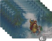 Placemat - Placemats kunststof - Kerstboodschap - Sneeuw - Kerstmis - 45x30 cm - 6 stuks - Hittebestendig - Anti-Slip - Onderlegger - Afneembaar