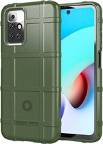 Rugged Shield Hoesje Geschikt voor Xiaomi Redmi 10 - Back Cover Schokbestendig - Flexibel TPU - Verhoogde Randen voor extra Camera Bescherming - Groen