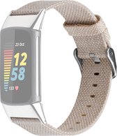 By Qubix - Geschikt voor Fitbit Charge 5 - Fitbit Charge 6 Nylon bandje - Beige - Smartwatch Band - Horlogeband - Polsband