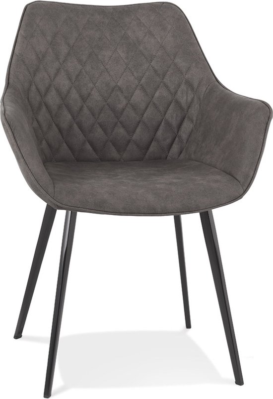 Chaise Alterego avec accoudoirs 'CHIGI' en tissu microfibre gaufré gris foncé et pieds en métal noir