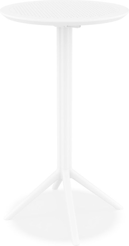 Alterego Hoge opvouwbare tafel 'GIMLI BAR' van witte kunststof voor binnen/buiten - Ø 60 cm