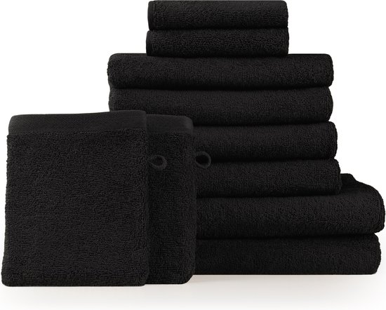 Blumtal Terry Handdoeken Set - 2 x Baddoek & 4 x Handdoek & 2 x Gasten Handdoekje & 2 x Washandje: Zwart