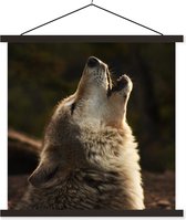Posterhanger incl. Poster 120x120 cm - Schoolplaat - Wolf - Grijs - Dieren - Textielposter - Zwarte latten