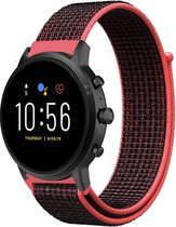 Nylon Smartwatch bandje - Geschikt voor  Fossil Gen 5 nylon band - zwart/rood - Strap-it Horlogeband / Polsband / Armband