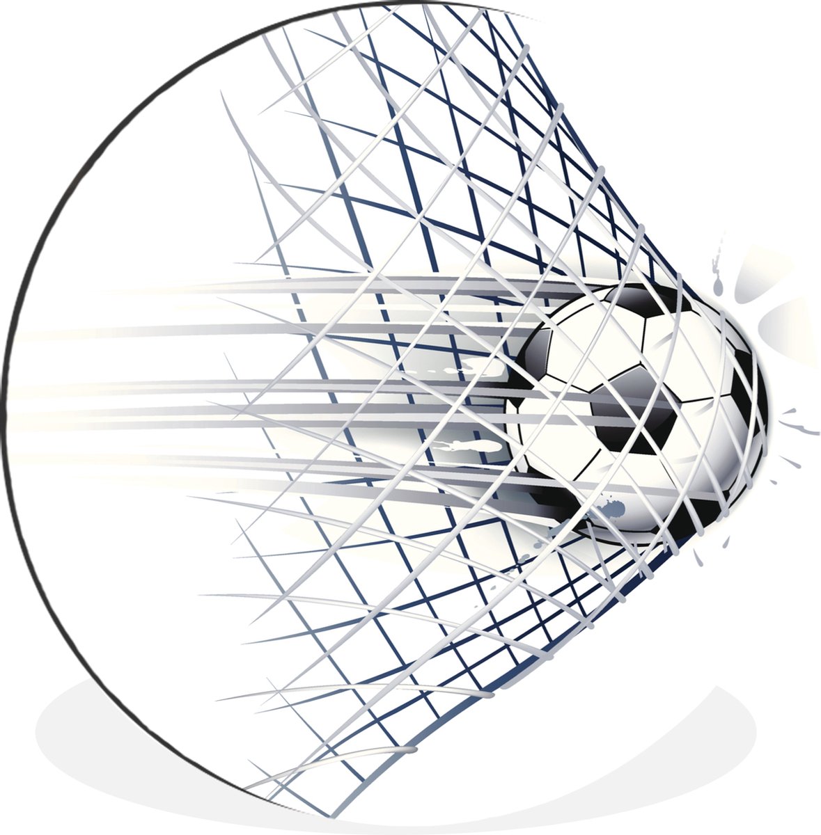 WallCircle - Wandcirkel - Muurcirkel - Een illustratie van een voetbal die het doel in gaat - Jongetjes - Meisjes - Kids - Aluminium - Dibond - 30x30 cm - Binnen en Buiten