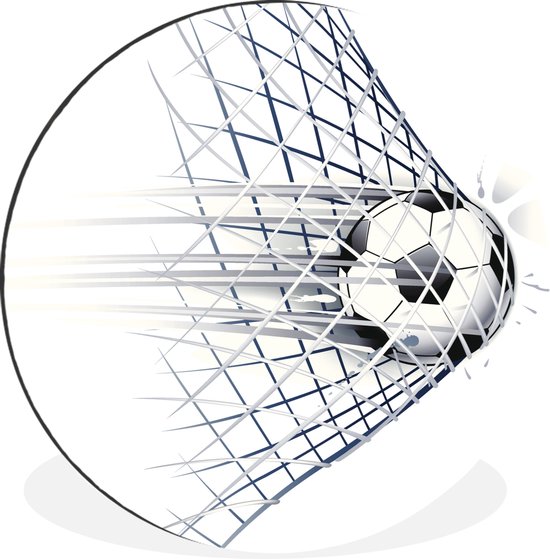 WallCircle - Wandcirkel - Muurcirkel - Een illustratie van een voetbal die het doel in gaat - Jongetjes - Meisjes - Kids - Aluminium - Dibond - ⌀ 30 cm - Binnen en Buiten