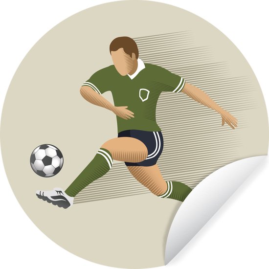 WallCircle - Muurstickers - Behangcirkel - Een illustratie van een persoon die een voetbal wegschiet - Meiden - Jongetjes - Kinderen - ⌀ 120 cm - Muurcirkel - Zelfklevend - Ronde Behangsticker XXL