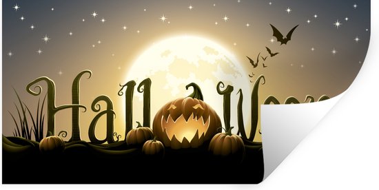 Muurstickers - Sticker Folie - De letters van Halloween verlicht door de volle maan in een illustratie - 40x20 cm - Plakfolie - Muurstickers Kinderkamer - Zelfklevend Behang - Zelfklevend behangpapier - Stickerfolie