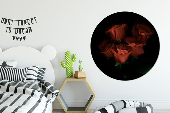 Roses rouges sur fond noir Cercle mural aluminium ⌀ 120 cm - Tirage photo sur cercle mural / cercle vivant / cercle de jardin (décoration murale) XXL / Groot format!