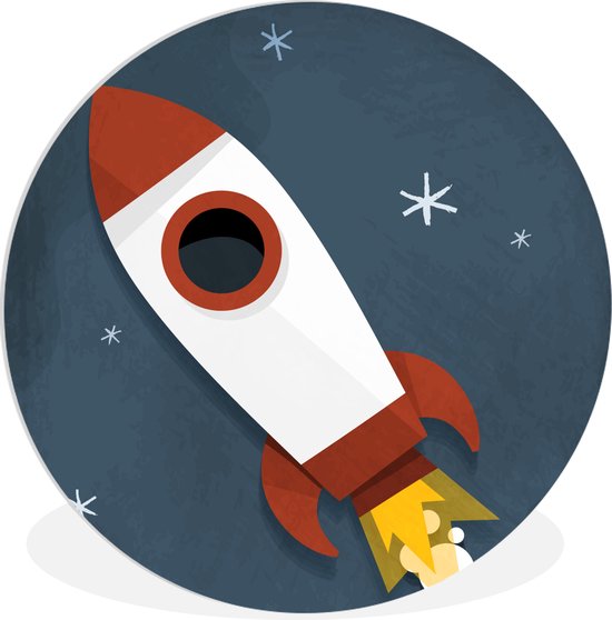 WallCircle - Wandcirkel ⌀ 150 - Illustratie - Raket - Kinderen - Ronde schilderijen woonkamer - Wandbord rond - Muurdecoratie cirkel - Kamer decoratie binnen - Wanddecoratie muurcirkel - Woonaccessoires