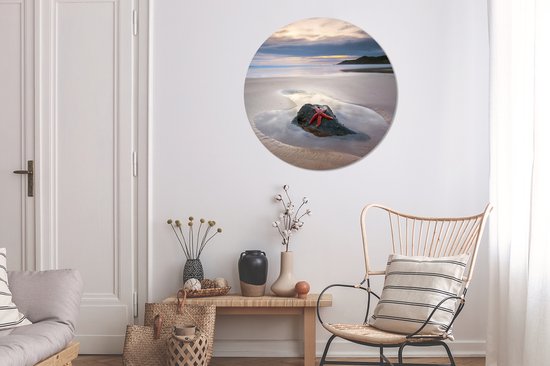 Papier peint cercle - Étoile de mer - Plage - Soleil - 100x100 cm - Cercle mural - Autocollant - Papier peint autocollant XXL