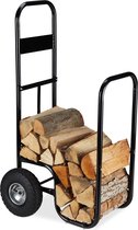 Relaxdays brandhout kar - staal - brandhoutrek wielen - 60 kg - houtopslag binnen buiten
