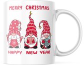 Kerst Mok met afbeelding: gnome merry christmas happy newyear | Kerst Decoratie | Kerst Versiering | Grappige Cadeaus | Koffiemok | Koffiebeker | Theemok | Theebeker