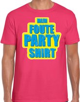 Mijn foute partyshirt t-shirt roze met blauw/gele opdruk voor heren - fout fun tekst shirt / outfit M