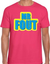 Mr. Fout t-shirt roze met blauw/gele opdruk voor heren - fout fun tekst shirt / outfit L