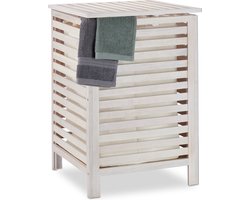 wasmand walnotenhout - met deksel - 52 l - uitneembare waszak - badkamer - wit