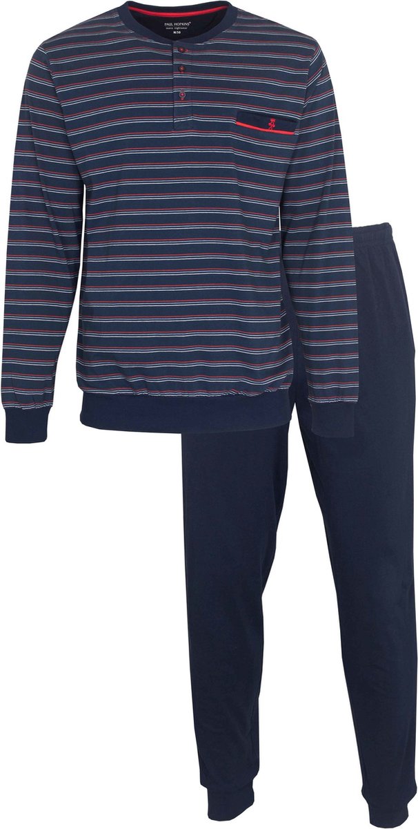 Paul Hopkins Heren Pyjama - Katoen - Knoopsluiting - Blauw - Maat S