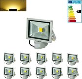 10 x LED Schijnwerper + Sensor 20W Warm Wit