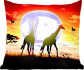 Sierkussens - Kussentjes Woonkamer - 40x40 cm - Een illustratie van Afrikaanse giraffen tegen de zon
