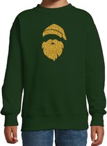 Kerstman hoofd Kerstsweater - groen met gouden glitter bedrukking - kinderen - Kersttruien / Kerst outfit 7-8 jaar (122/128)