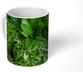 Mok - Donkergroene rucola op een grijs aanrecht - 350 ML - Beker