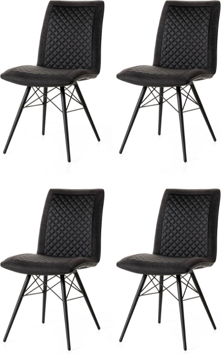 WAYS. – Industriële eetkamerstoelen – Donker grijs – Stevig en fris design – Metalen poten – 4 stuks
