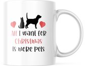 Kerst Mok met tekst: All I want for Christmas Is More Pets | Kerst Decoratie | Kerst Versiering | Grappige Cadeaus | Koffiemok | Koffiebeker | Theemok | Theebeker