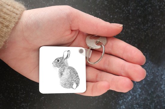 Porte-clés Illustration de lapin - Porte-clés lapin illustré réaliste en plastique - Porte-clés carré avec photo