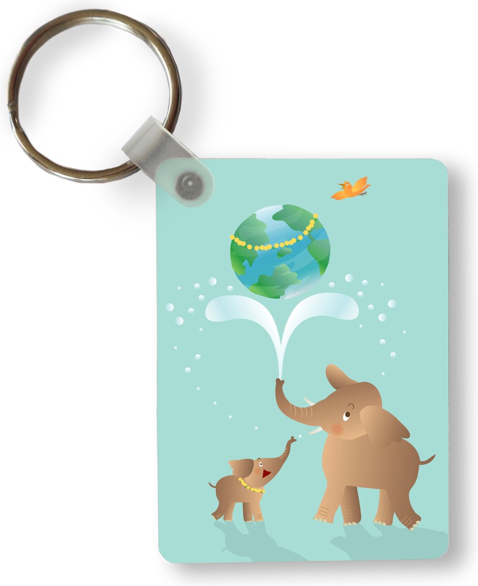 Sleutelhanger - Een illustratie van twee olifanten waaronder een baby olifant - Uitdeelcadeautjes - Plastic