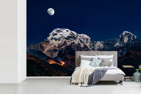 Papier peint photo peint photo vinyle - La pleine lune au-dessus du paysage largeur 330 cm x hauteur 220 cm - Tirage photo sur papier peint (disponible en 7 tailles)