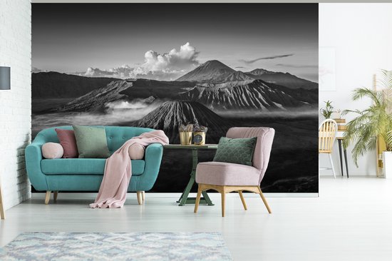Papier peint - Papier peint Papier peint photo Indonésie - Volcan - Zwart - Wit - Largeur 600 cm x hauteur 400 cm