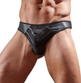 Kunstleren String Met Netstof - Zwart - Sexy Lingerie & Kleding - Lingerie Mannen - Heren Lingerie - Slips & Boxershorts