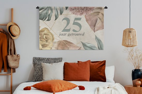 Tapisserie - Tissu mural - Mariage - 25 ans - Décoration - 120x80 cm - Tapisserie - Cadeau Saint Valentin