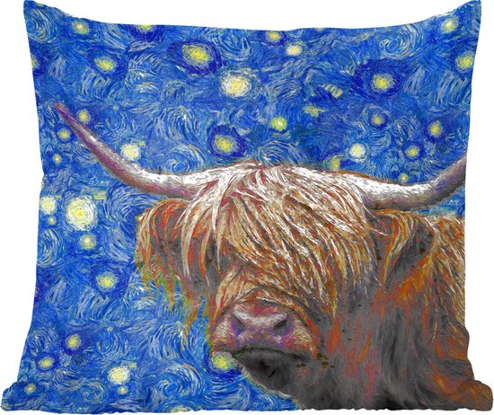 Sierkussens - Kussentjes Woonkamer - 40x40 cm - Van Gogh - Sterrennacht - Schotse hooglander
