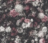 Livingwalls Mata Hari - Papier peint design Vintage - Splendeur florale avec roses - rouge noir blanc - 1005 x 53 cm