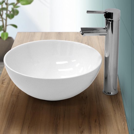 Lavabo avec trop-plein de baignoire avec trop-plein 320x320x135 mm céramique rond blanc