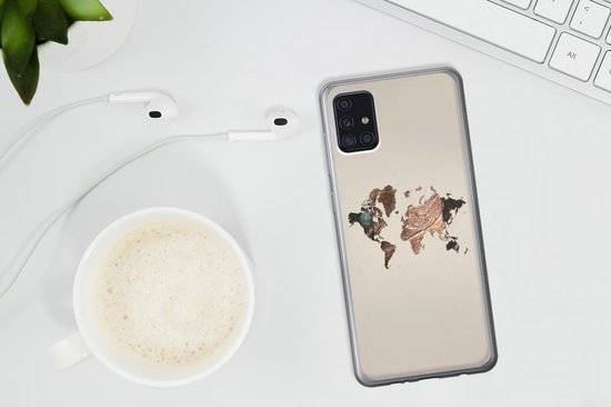 Coque Samsung Galaxy A52 5G - Wereldkaart - Bois - Marron - Siliconen