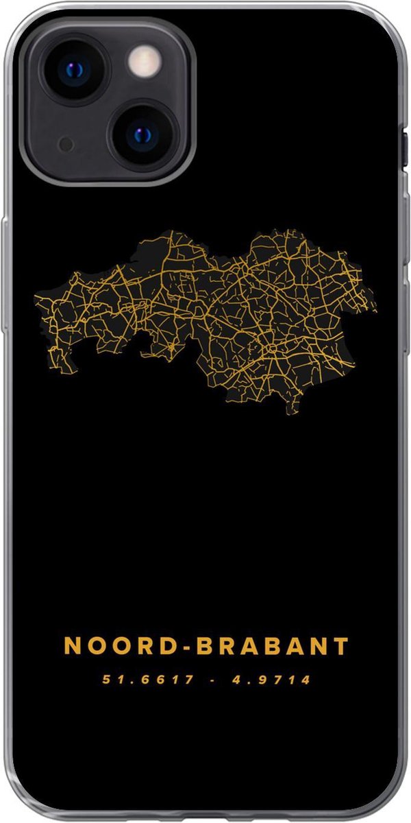 Telefoonhoesje Geschikt voor iPhone 13 hoesje - Noord-Brabant - Kaart - Goud - Siliconen Telefoonhoesje Telefoonhoesje