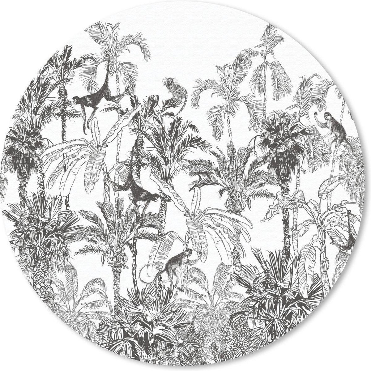 Muismat rond 40x40 cm - Mousepad Jungle - Dieren - Zwart - Wit - Ronde muismatten