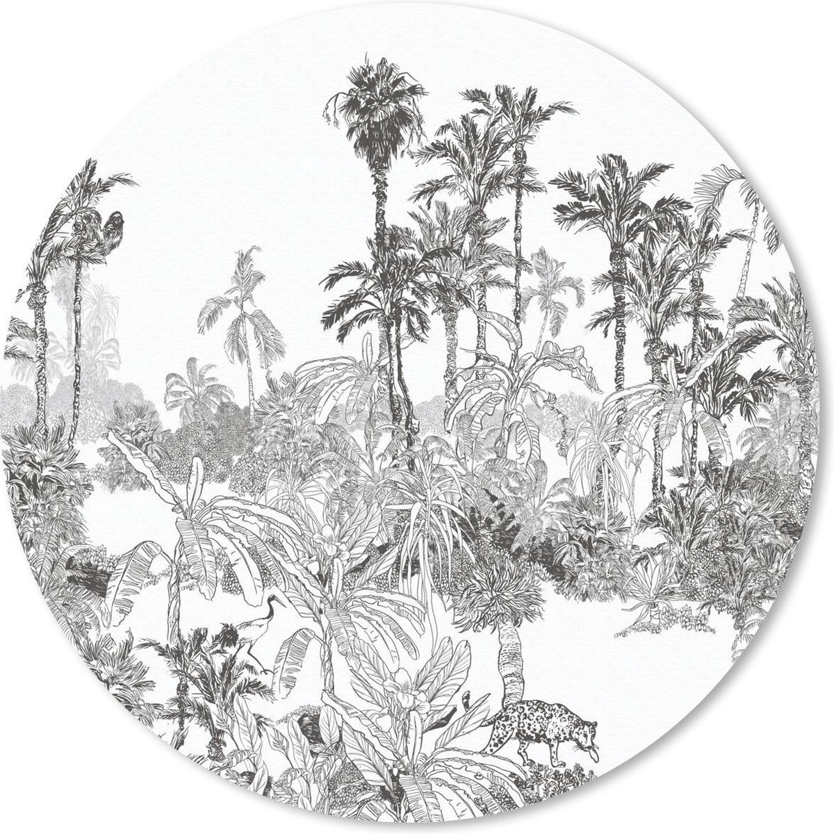 Muismat rond 40x40 cm - Mousepad Jungle - Zwart - Wit - Ronde muismatten