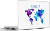 Laptop sticker - 13.3 inch - Wereldkaart - Spreuken - Aquarelverf - 31x22,5cm - Laptopstickers - Laptop skin - Cover