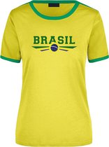 Brasil geel/groen ringer landen t-shirt logo met vlag Brazilie - dames - landen shirt - supporter kleding / EK/WK S