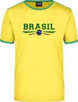 Brasil geel/groen ringer landen t-shirt logo met vlag Brazilie - heren - Brazilie landen shirt - supporter kleding / EK/WK L