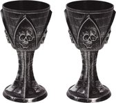 Set van 2x stuks horror kelk wijnglas/drinkbeker zwart 19 cm - Gotische Halloween wijnglazen - Halloween / horror tafeldecoraties