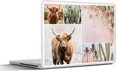 Laptop sticker - 14 inch - Schotse hooglander - Collage - Cactus - 32x5x23x5cm - Laptopstickers - Laptop skin - Cover