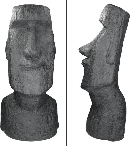 Figurine principale de l'île de Pâques anthracite, 26,5x19x53,5 cm, résine de pierre moulée