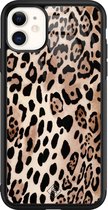 iPhone 11 hoesje glass - Luipaard print bruin | Apple iPhone 11  case | Hardcase backcover zwart