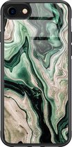 iPhone SE 2020 hoesje glass - Groen marmer / Marble | Apple iPhone SE (2020) case | Hardcase backcover zwart