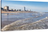 Schilderij -Strand van Zandvoort, Noordzee, 100x70cm. premium print, wanddecoratie