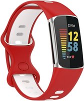 Siliconen Smartwatch bandje - Geschikt voor  Fitbit Charge 5 sport band - rood/wit - Strap-it Horlogeband / Polsband / Armband